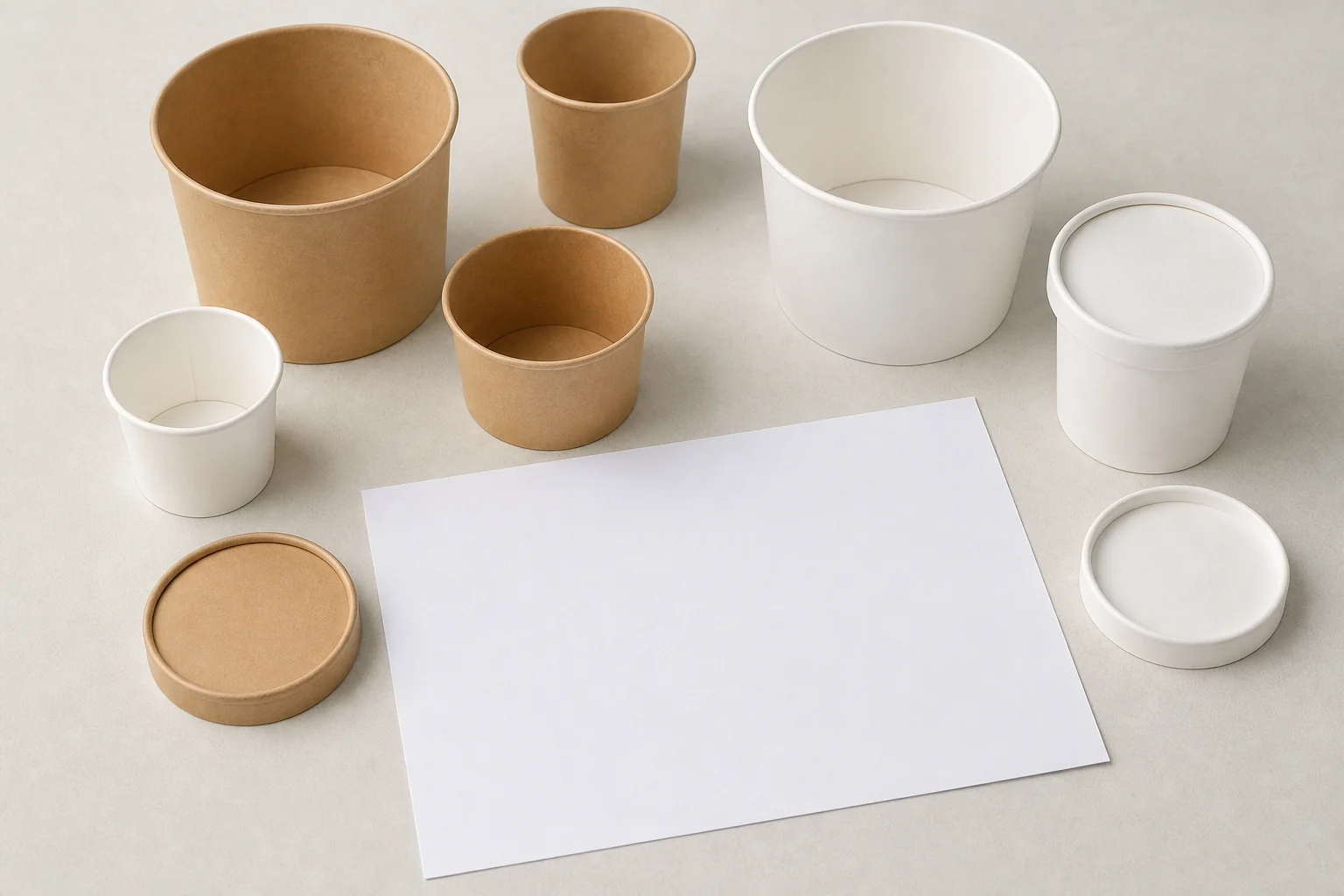 Blank document review with paper food pail samples