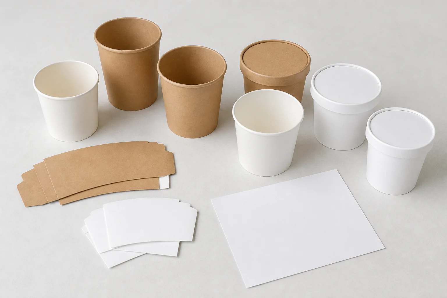 Empty paper food pail SKU review set