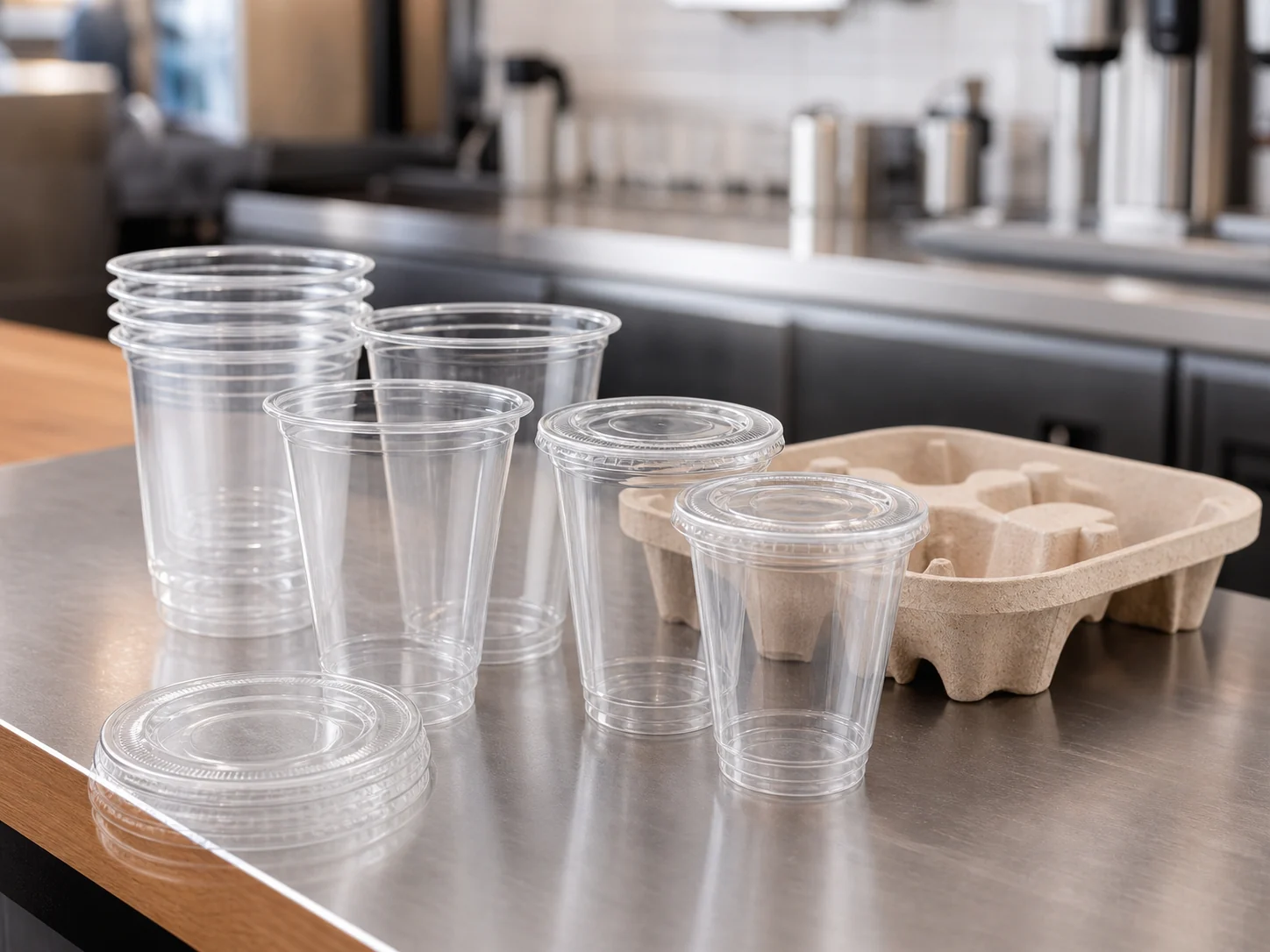 Unbranded PLA cup samples in a foodservice handling test