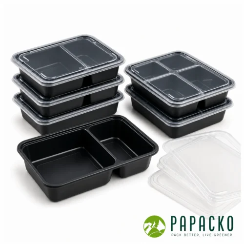 Papacko plastic compartment food containers with logo