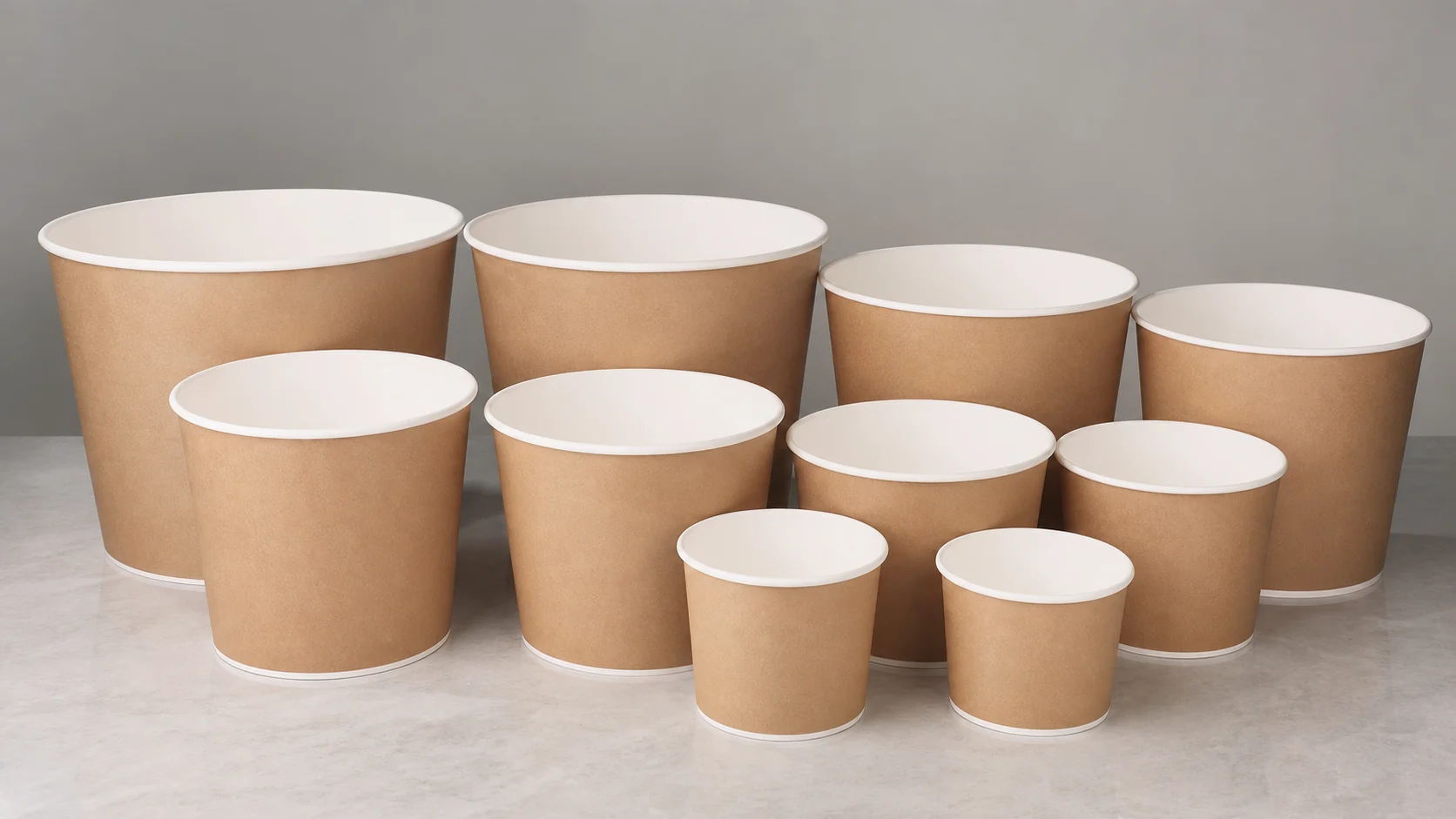 Empty unbranded popcorn bucket samples arranged for buyer approval