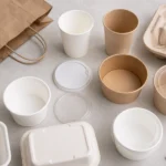 Empty unbranded food packaging components arranged for recyclable claim review