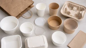 Empty unbranded food packaging components arranged for recyclable claim review