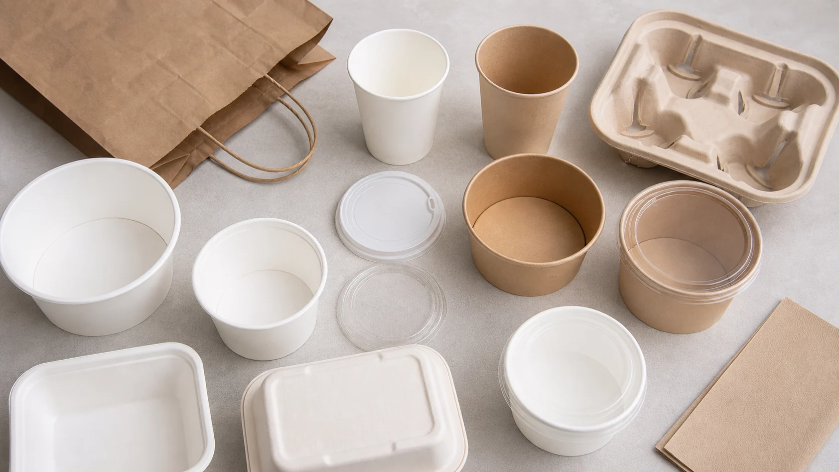 Empty unbranded food packaging components arranged for recyclable claim review