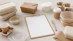 Unbranded restaurant containers arranged for menu and service-route review