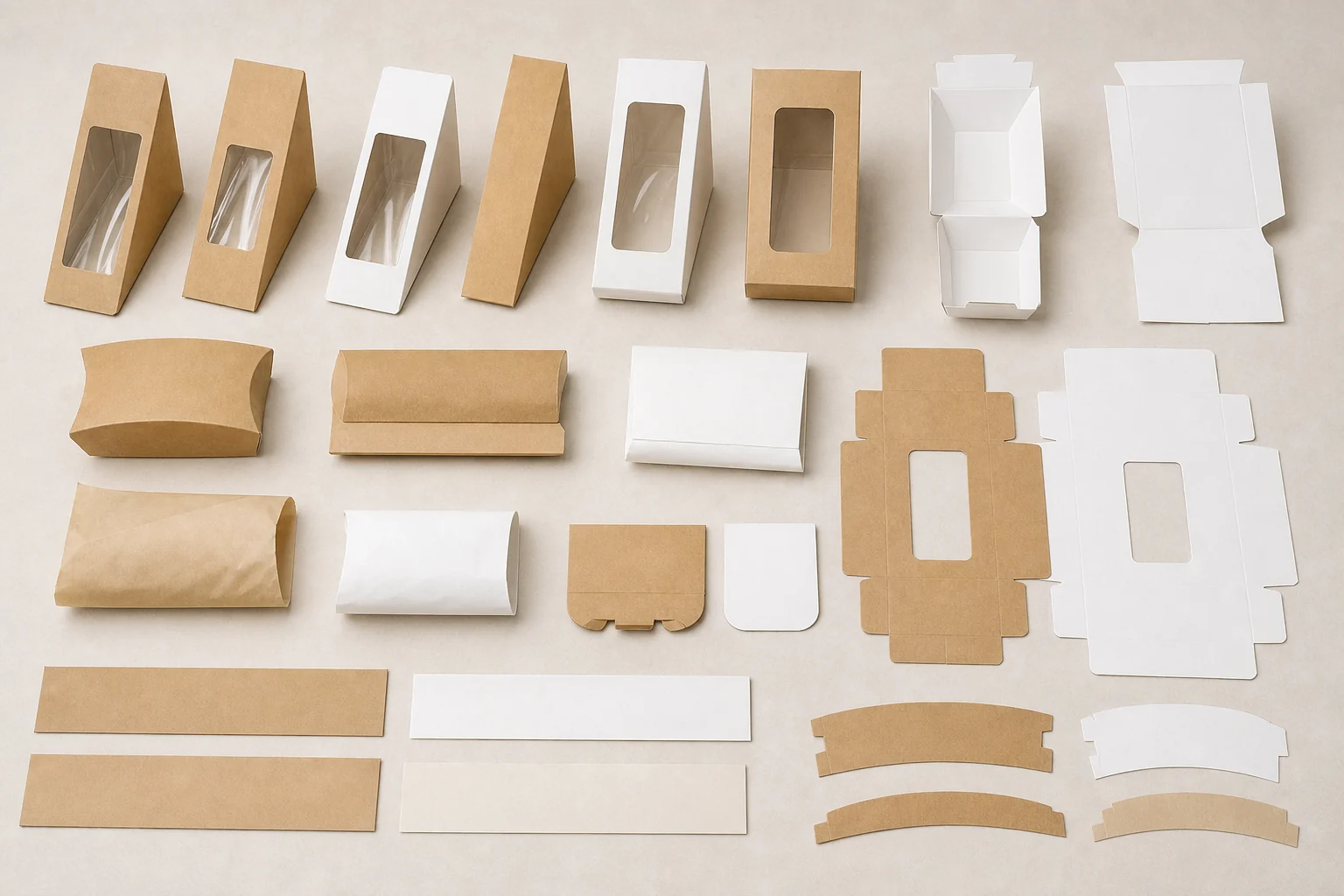 Empty unbranded sandwich packaging components arranged for service review