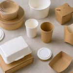 Empty unbranded food packaging components arranged for a sustainable claim review