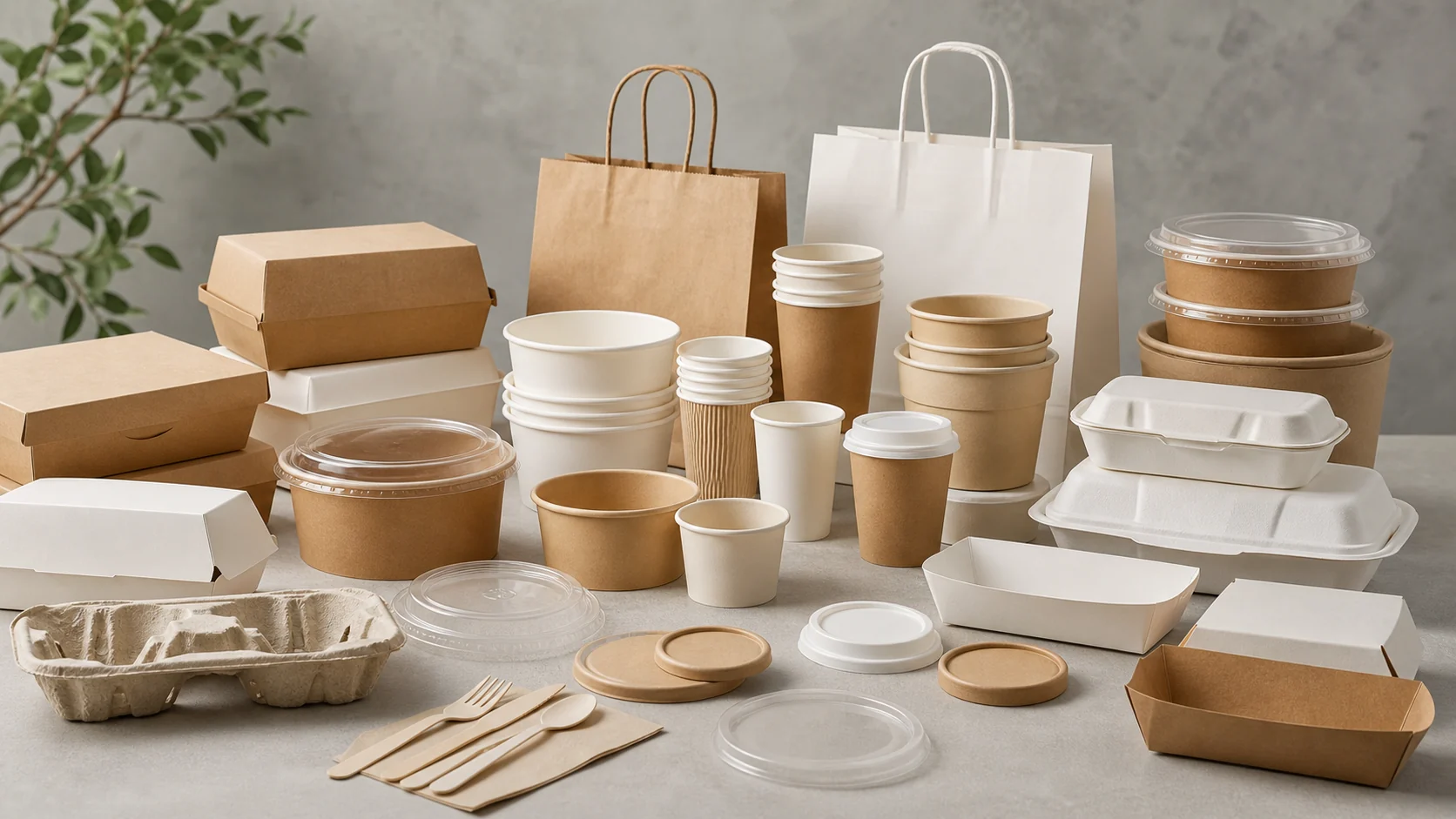 Empty unbranded food packaging samples arranged for a buyer evidence review