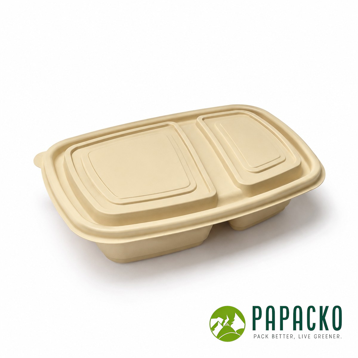 Two-compartment cornstarch food container with lid